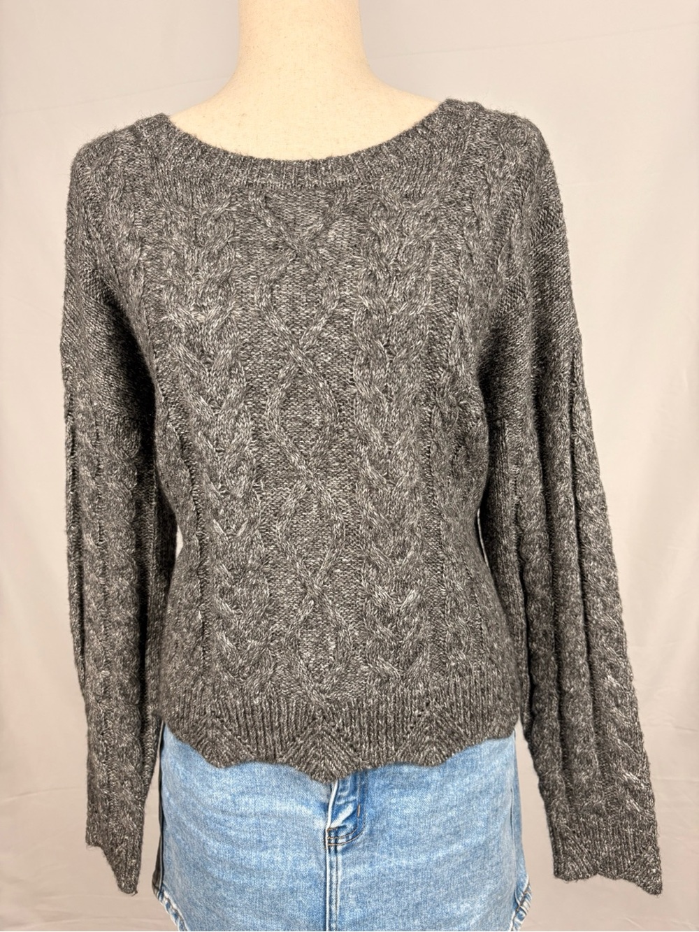Lucky Brand Gray Cable Knit Crewneck Sweater Women’s M